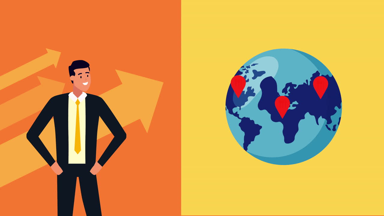 elegante hombre de negocios trabajador con el mundo planeta tierra animación