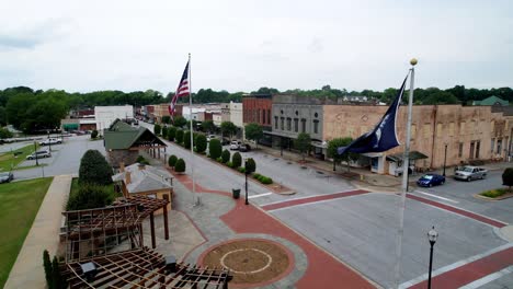 Seneca-South-Carolina-through-South-Carolina-and-American-flags-aerial