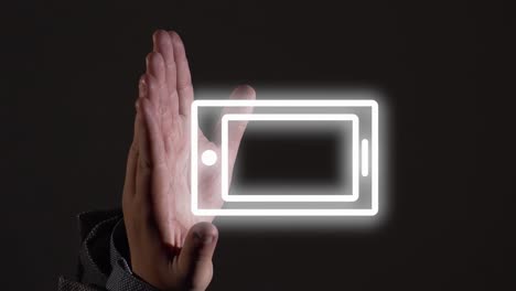 vertical video reveals hands displaying smartphone graphic for mobile communication