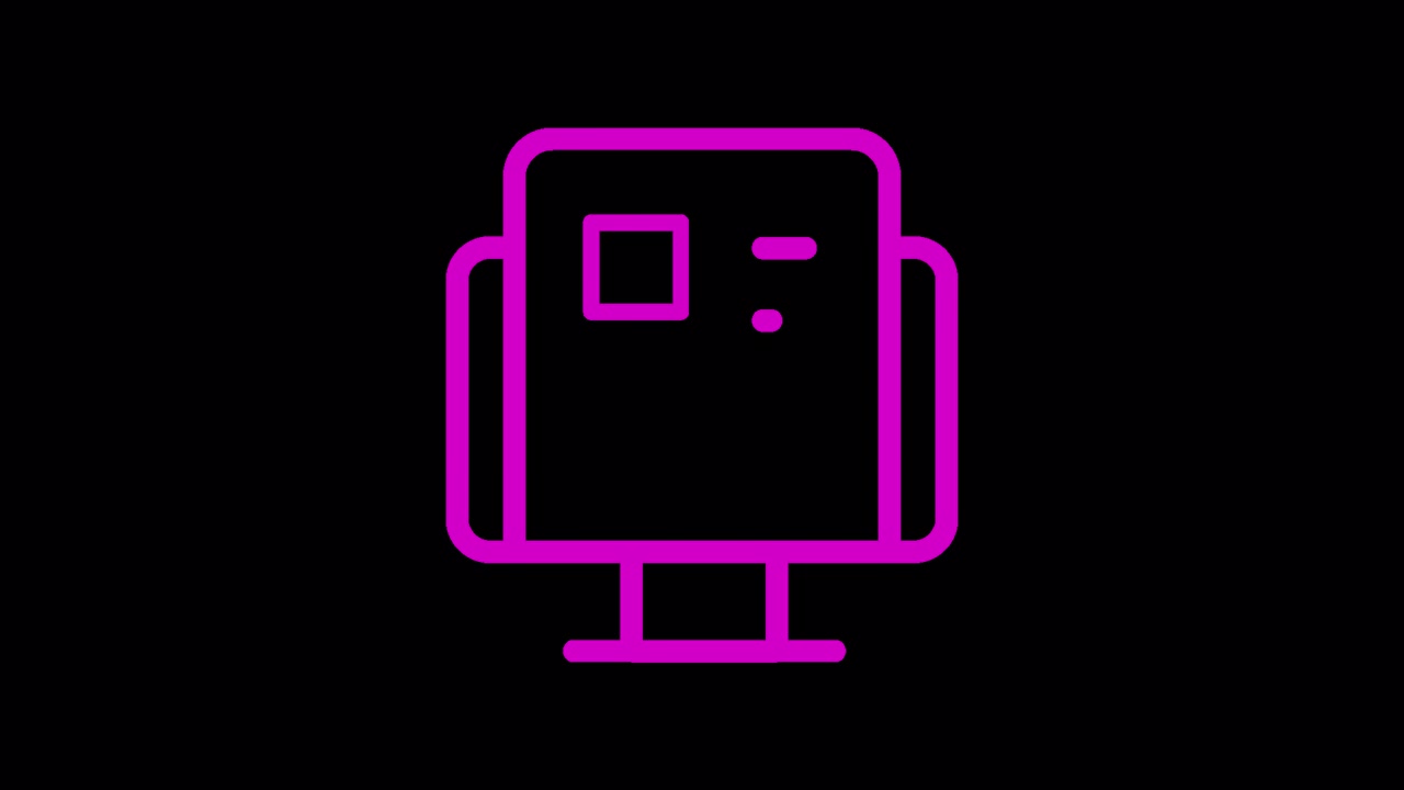 Ícone Animado de Monitor de Computador Magenta Exibindo Informações