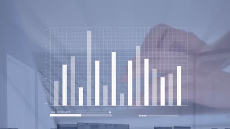 Animation-of-statistical-data-processing-against-close-up-of-hands-typing-on-keyboard