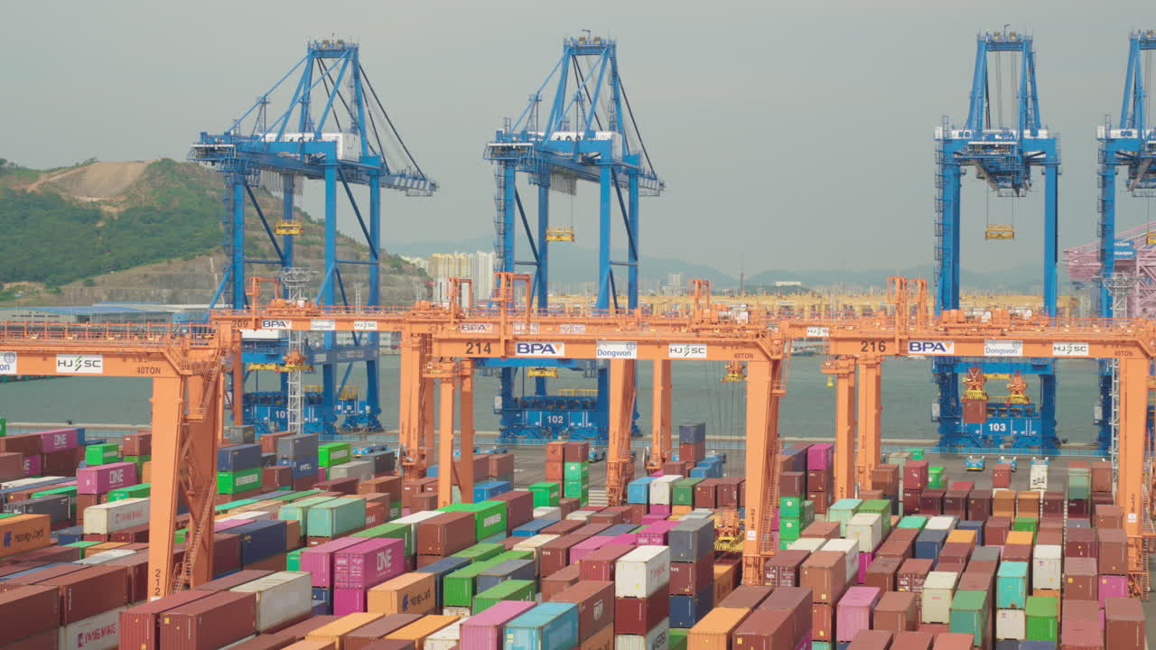 Busan New Port Container Terminal - aerial pan