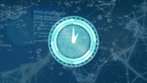 animación del reloj y del procesamiento de datos a través de una red de conexiones