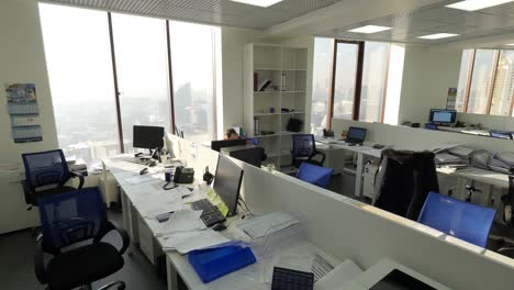 modern office workspace with city view