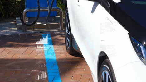 animación del procesamiento de datos estadísticos sobre la carga de automóviles eléctricos en una estación de carga