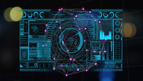 futuristic data interface with graphs and charts, network connections animation