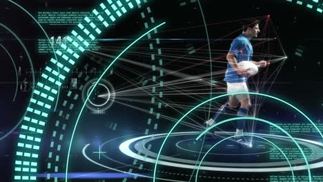 animación de escaneo de alcance y procesamiento de datos sobre un jugador de rugby caucásico