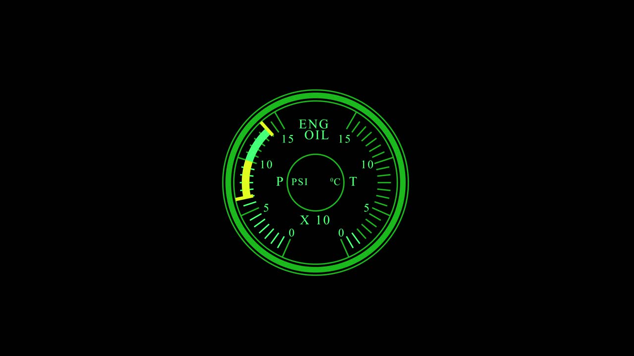 Circle Engine oil pressure Hud interface display. Computer graphic vfx