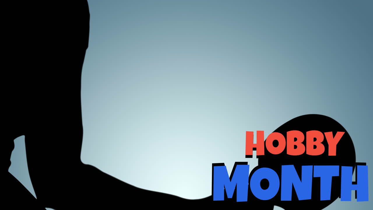 회색에 테이블 테니스 선수의 실루 ⁇ 과 함께 빨간색과 파란색의 취미 달 텍스트의 애니메이션