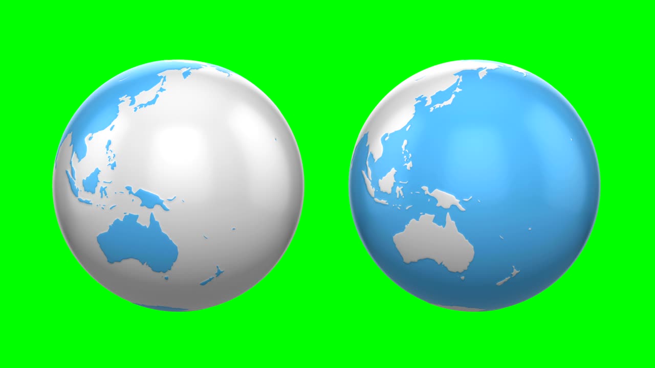 la animación de un planeta blanco azul la tierra gira en una pantalla verde.