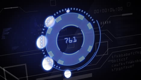 animación de círculos de carga y con procesamiento de datos sobre fondo negro