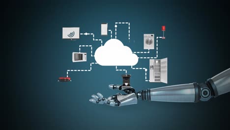 Mano-Robótica-Que-Presenta-El-Símbolo-Digital-De-Iot-Rodeado-De-Iconos-De-Electrodomésticos