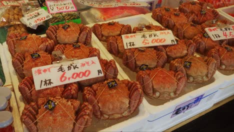 horsehair crabs on a styro tray sell in the seafood market