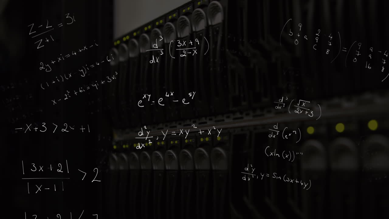Animation of mathematical formulae floating over data machine