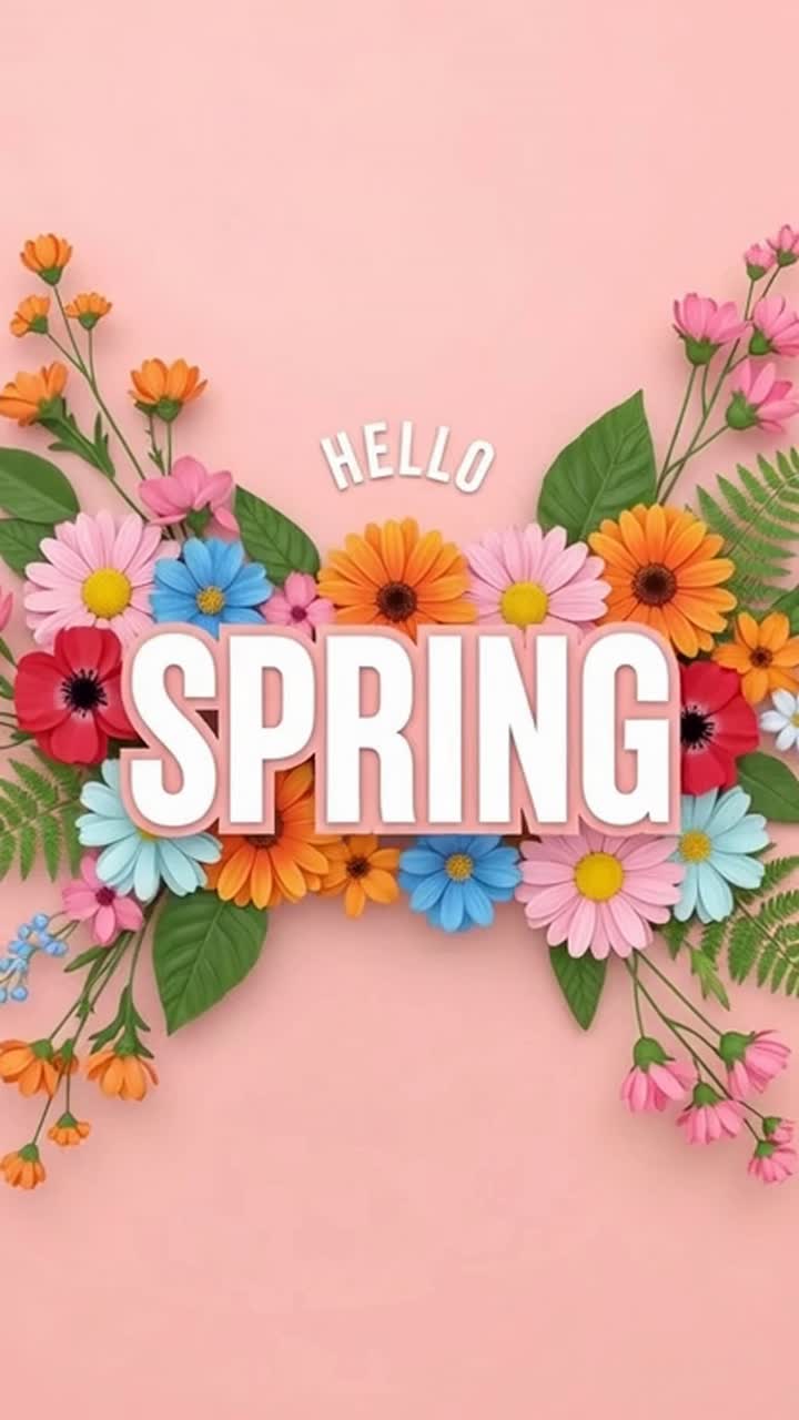 Colorful hello spring animation with falling petals