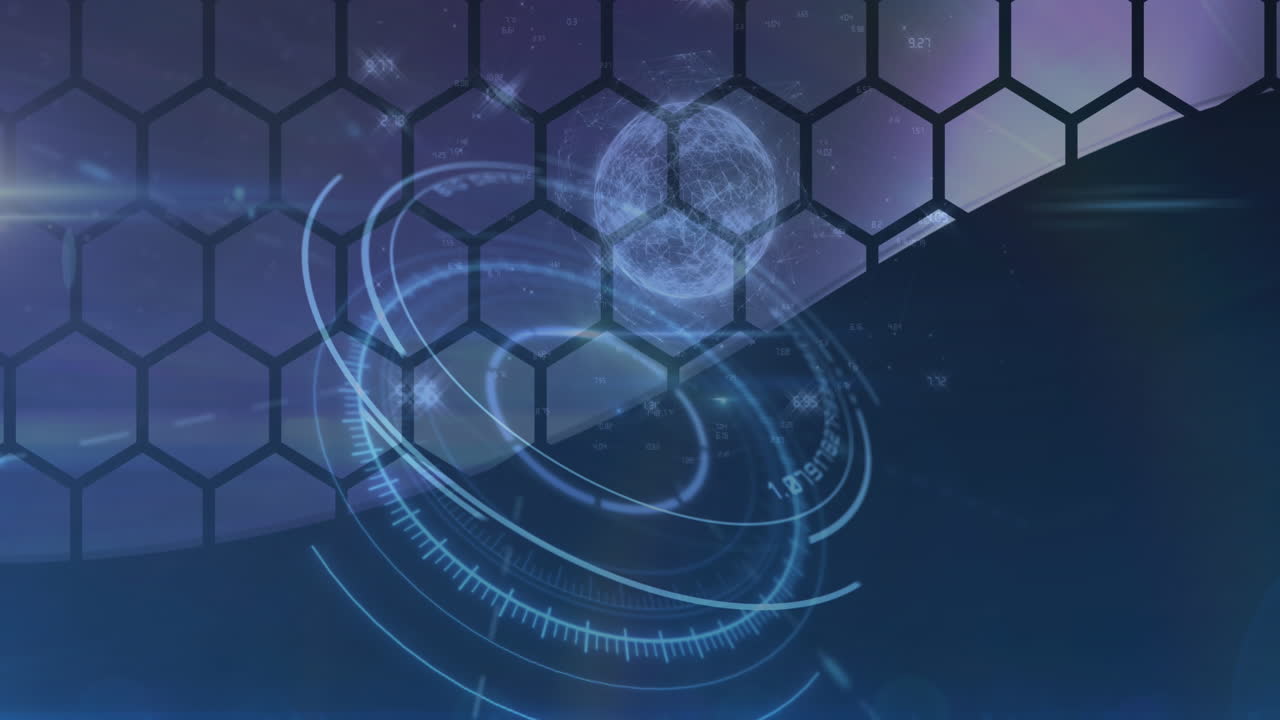 Animation of globe spinning and scope scanning over hexagons