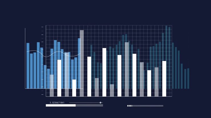 Animation of diverse graphs on navy background