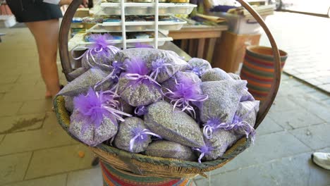 lavender bags for sale at an outdoor market