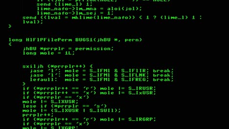 una lista de código fuente, instrucciones de programas de computadora codificadas, desplazamiento hacia abajo, movimiento rápido