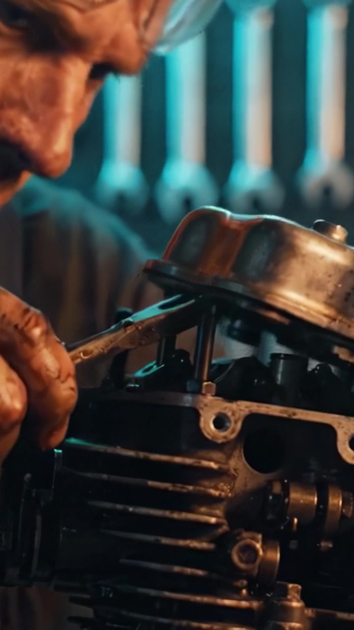 An Experienced Mechanic Skillfully Repairs an Engine, Demonstrating Precision, Knowledge, and Craftsmanship in an Engaging Workshop Environment.