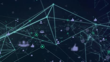 Animation-of-networks-of-connections-with-icons-on-black-background