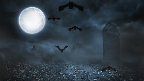 scary bat animation for halloween in graveyard