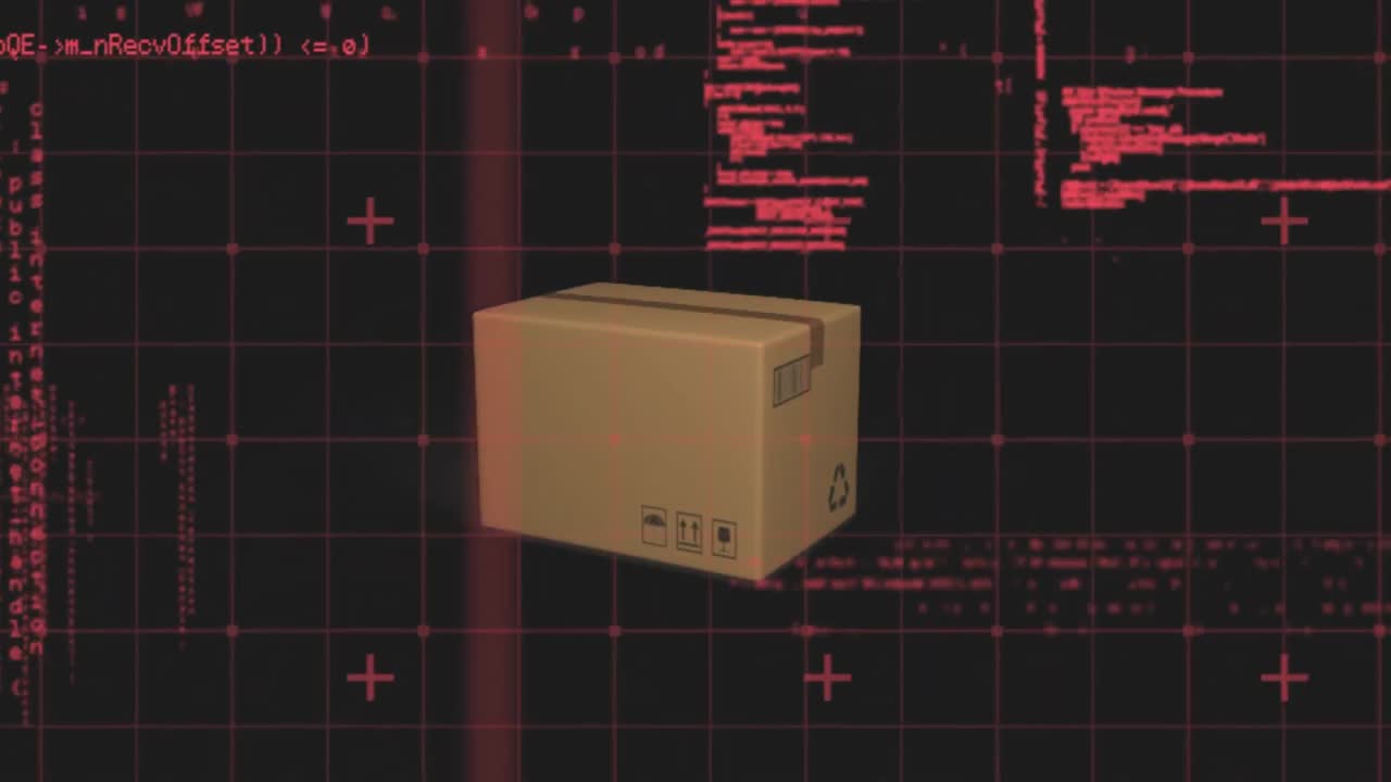 procesamiento de datos en la red de red sobre la caja de entrega contra un fondo negro