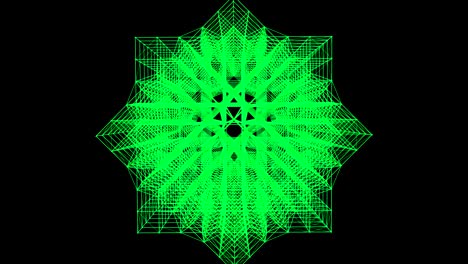3d rub el hizb of green particles rotating on black background.