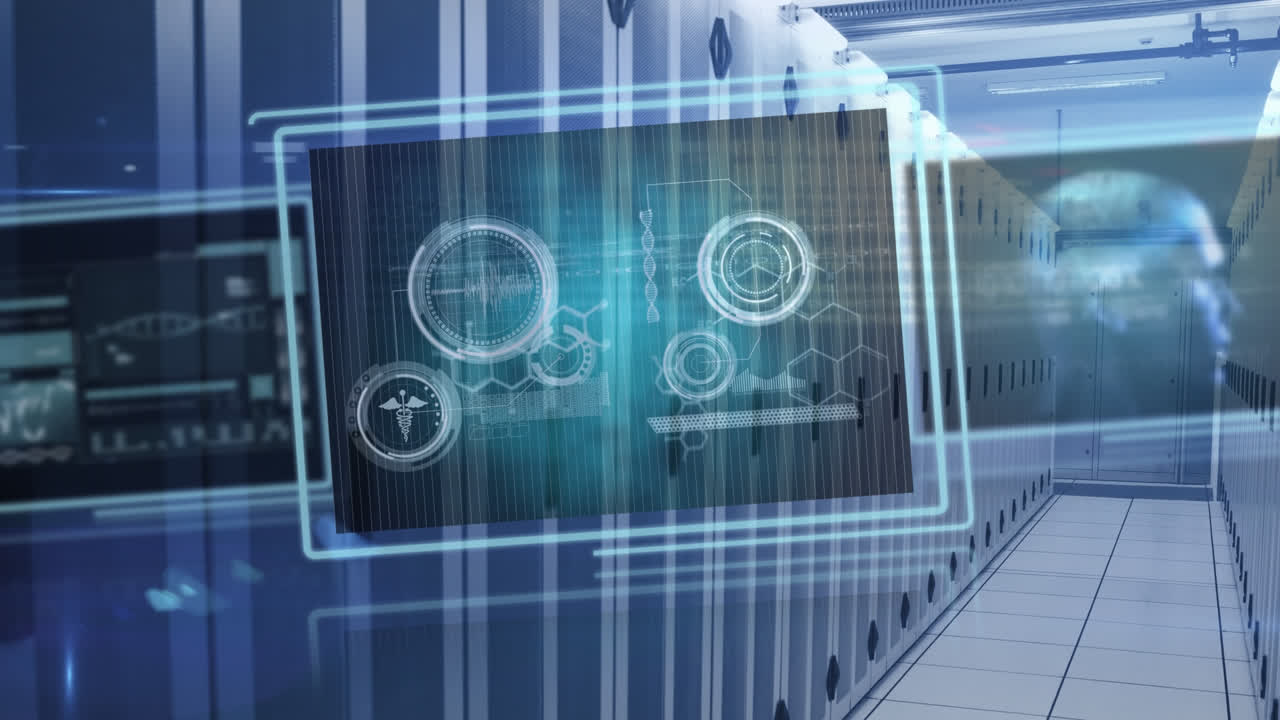 Animation of data processing over server room