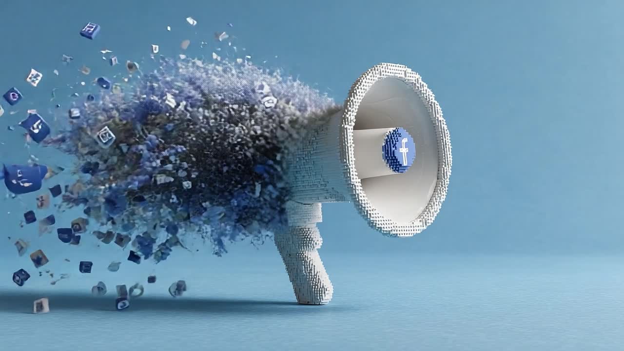 A Creative Exploration of Digital Communication: The Power of Social Media Amplified by a Megaphone, Representing the Impact of Online Messaging Platforms