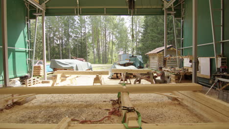 Timber-frame-constructed-for-wooden-house-project,-woodworking-workshop