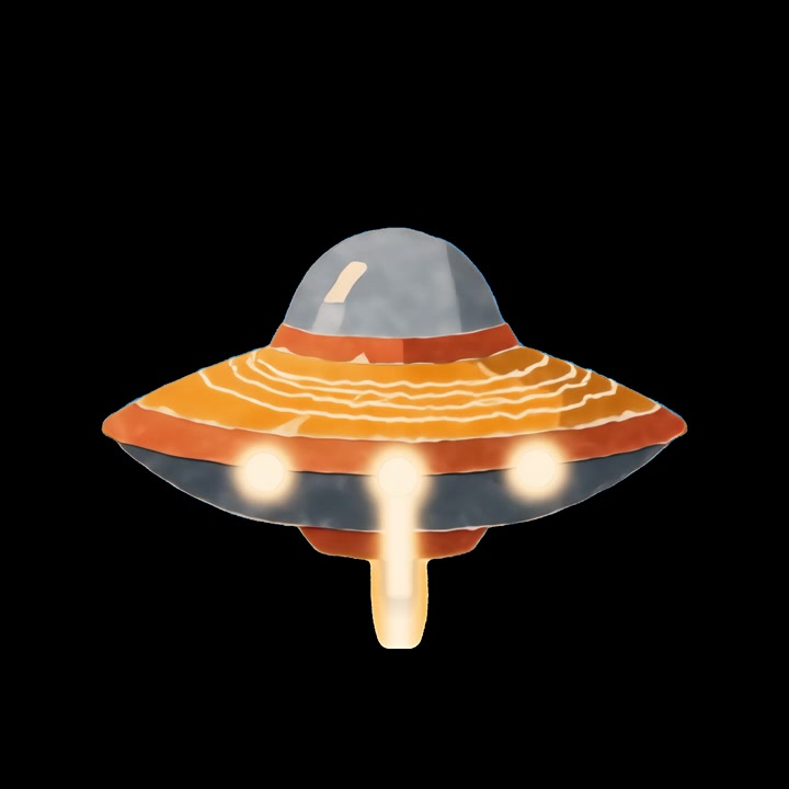 Animert akvarellillustrasjon av en flygende tallerken UFO