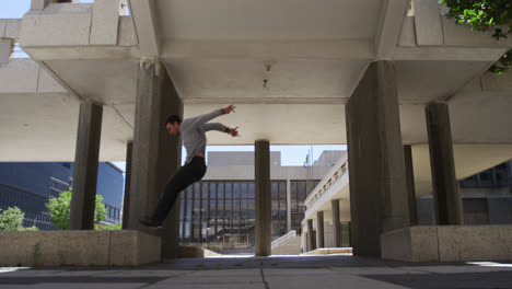 caucasian man practicing parkour