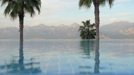 resort scene with swimming pool palms and mountains