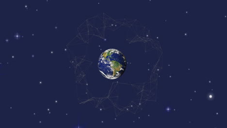 animation of connections spinning over globe on night sky