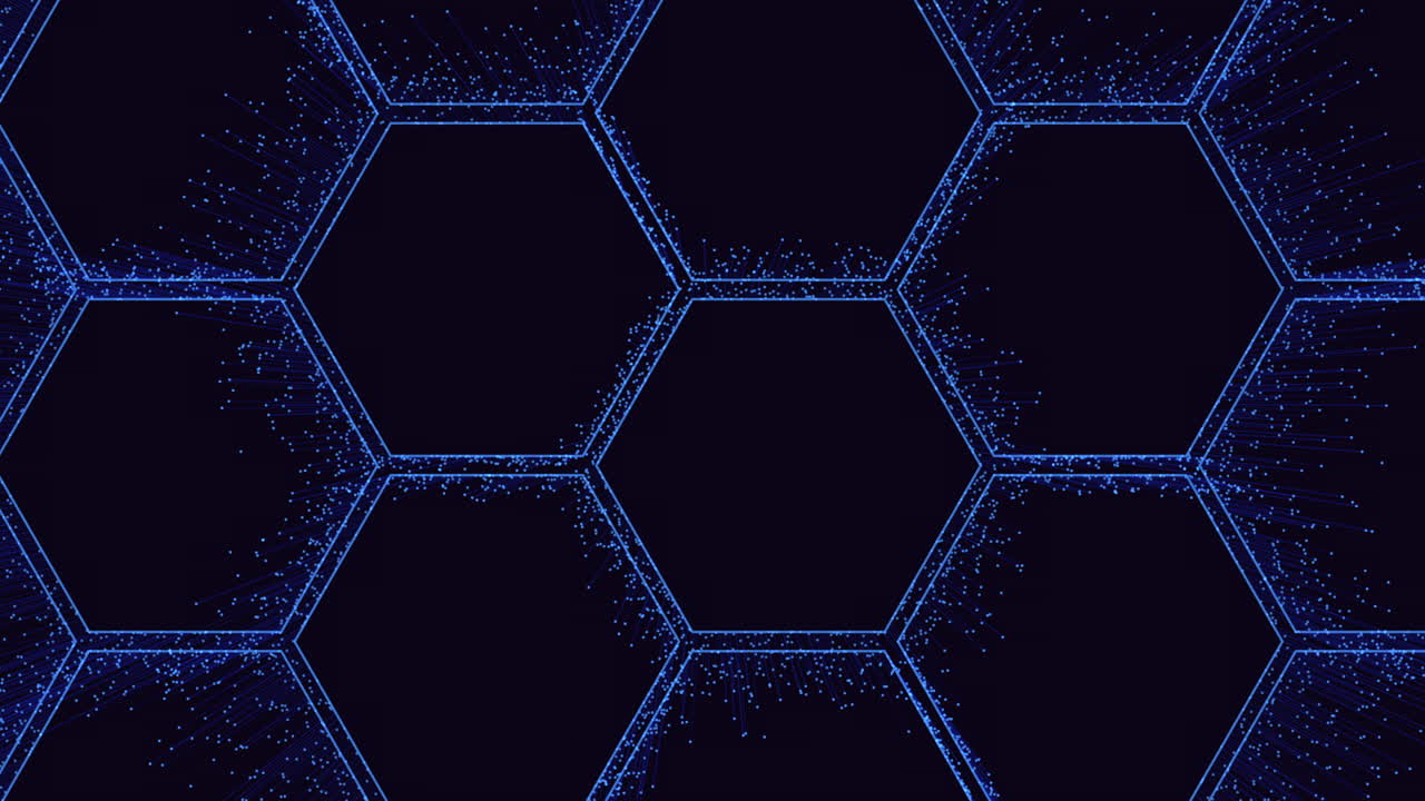 patrón hexagonal azul sobre fondo negro pequeños puntos en formación hexagonial