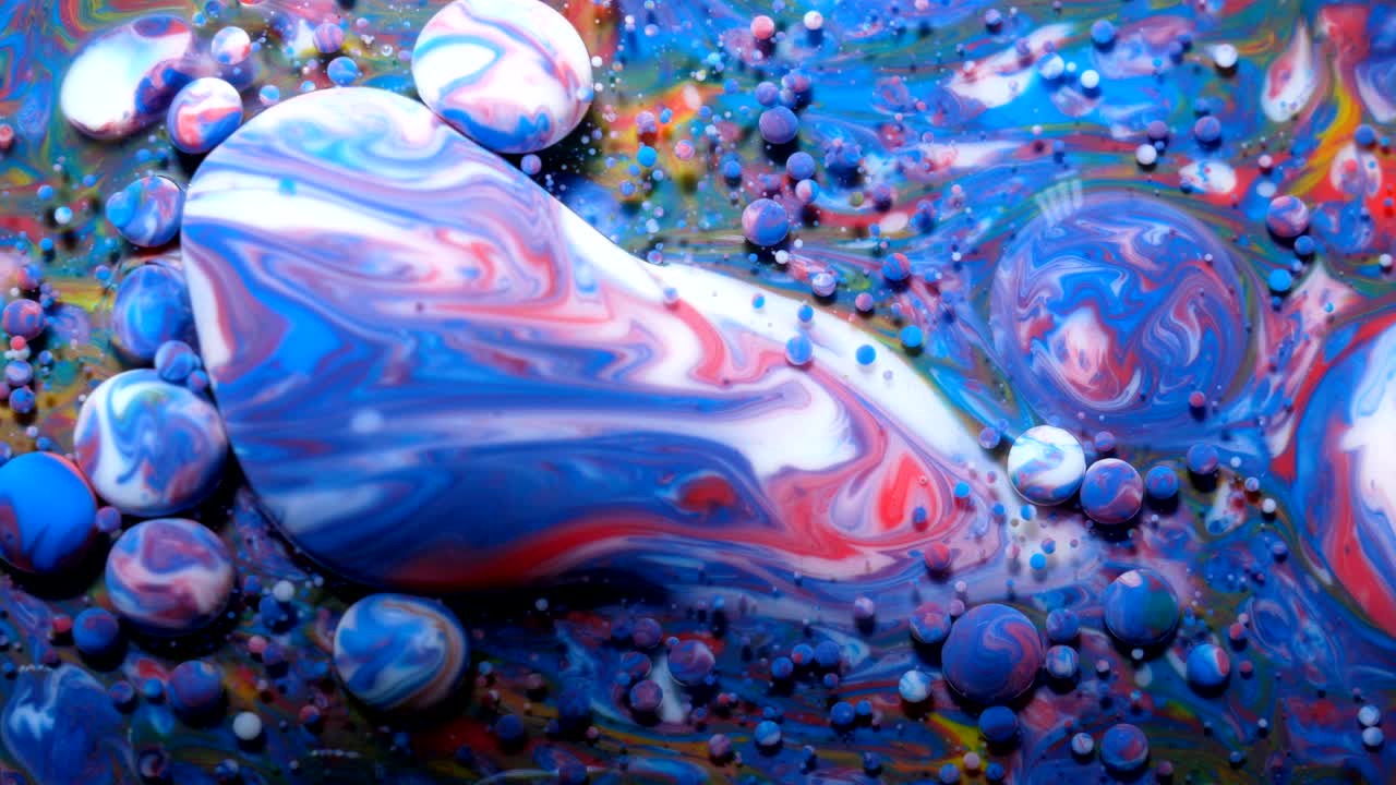 movimiento lento colores brillantes burbujas de aceite hermosa pintura color del universo moviéndose multicolor de cerca. pintura acrílica. fantástica superficie hipnótica. abstracto pintura de colores burbujas estructura de metamorfosis