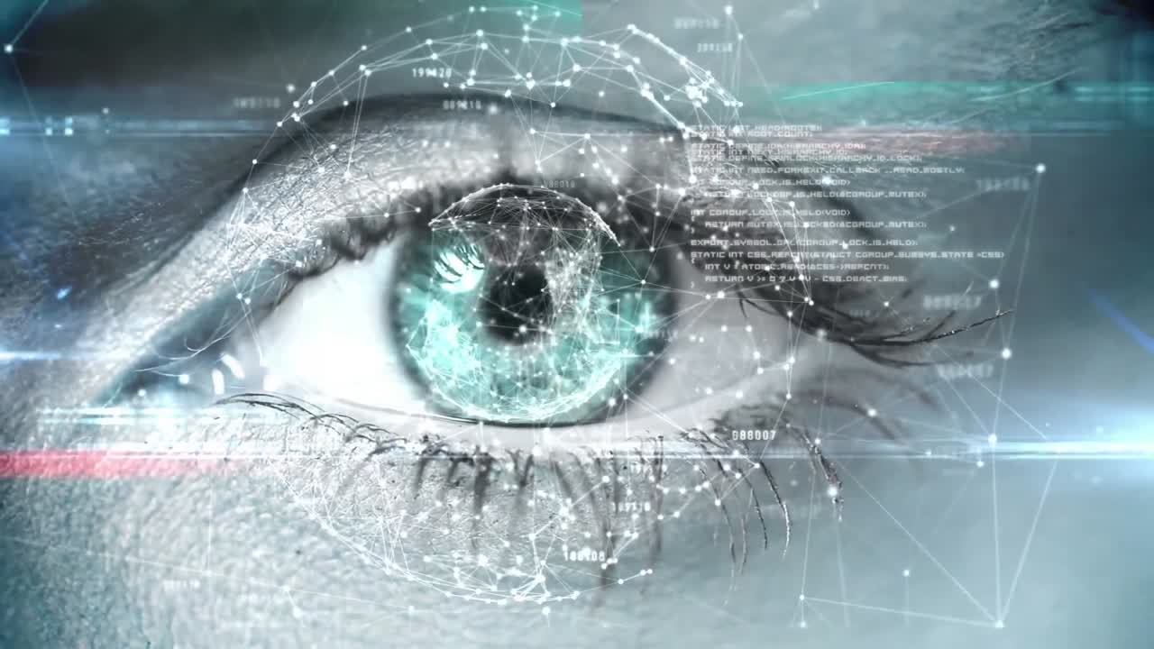 animación de la red de conexiones y procesamiento de datos sobre el ojo