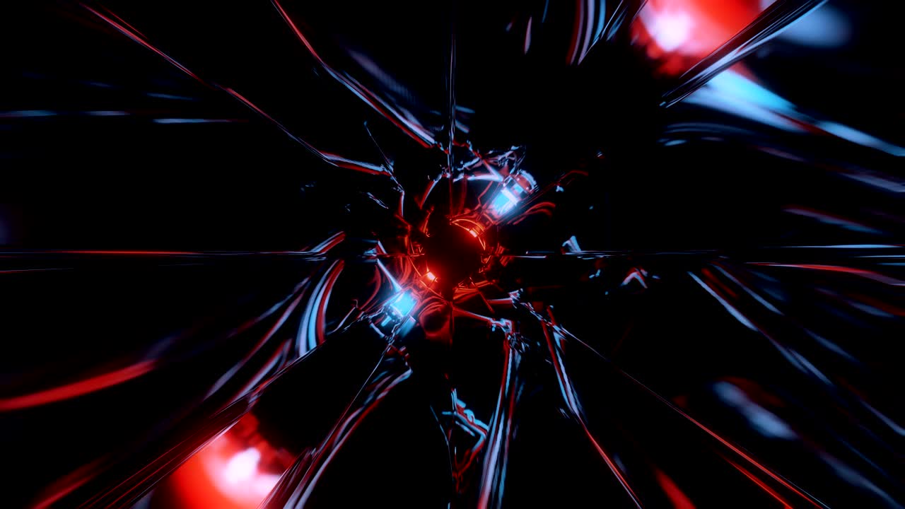 Fly thorugh loopable abstract colorful VJ tunnel in blue and red color. Future, speed, big data animation. 3D rendering