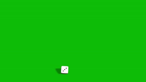 casino white dice rolling and landing on number 1 on green screen 3d animation