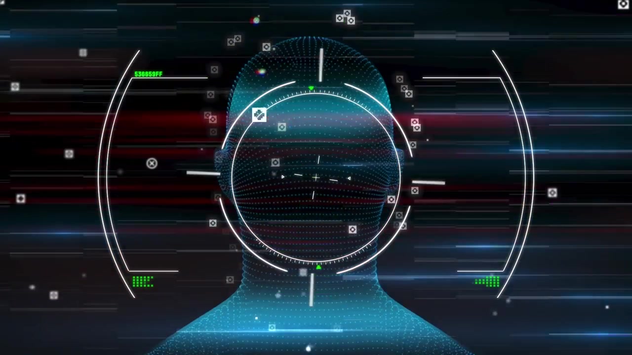 Animation of scope scanning and data processing over digital human head