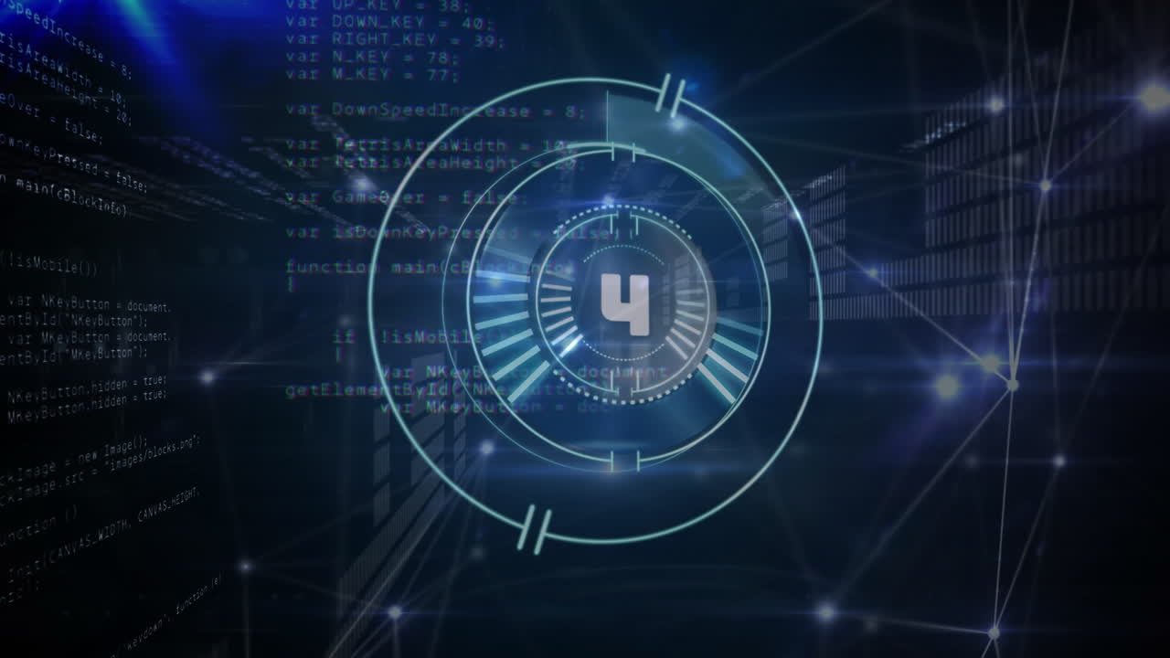 animación del escaneo del alcance con cuenta atrás sobre la codificación binaria