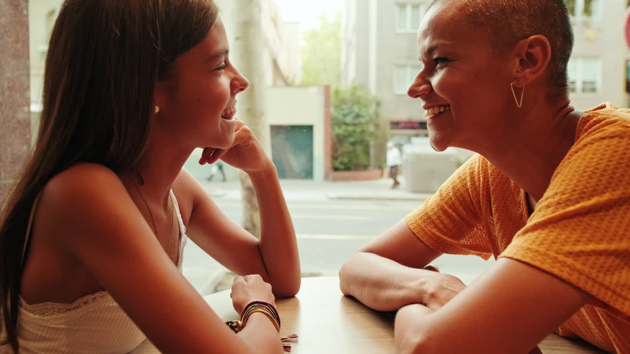 Happy Woman Smiling in a Cafe