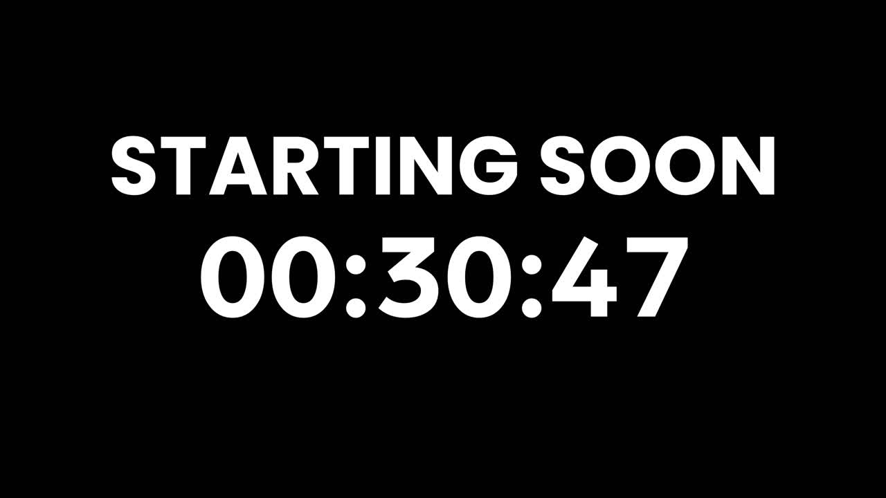 Starting Soon Digital Countdown Timer on Black Background