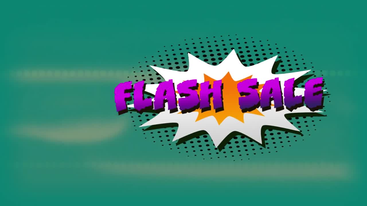 플래시 판매 텍스트 오버 레트로 스피치 버블 녹색 배경에 빛 트레일에 대해