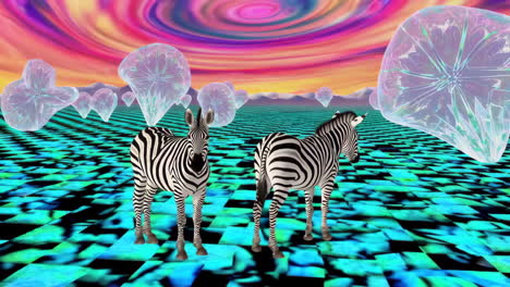 surreal zebras in a psychedelic landscape