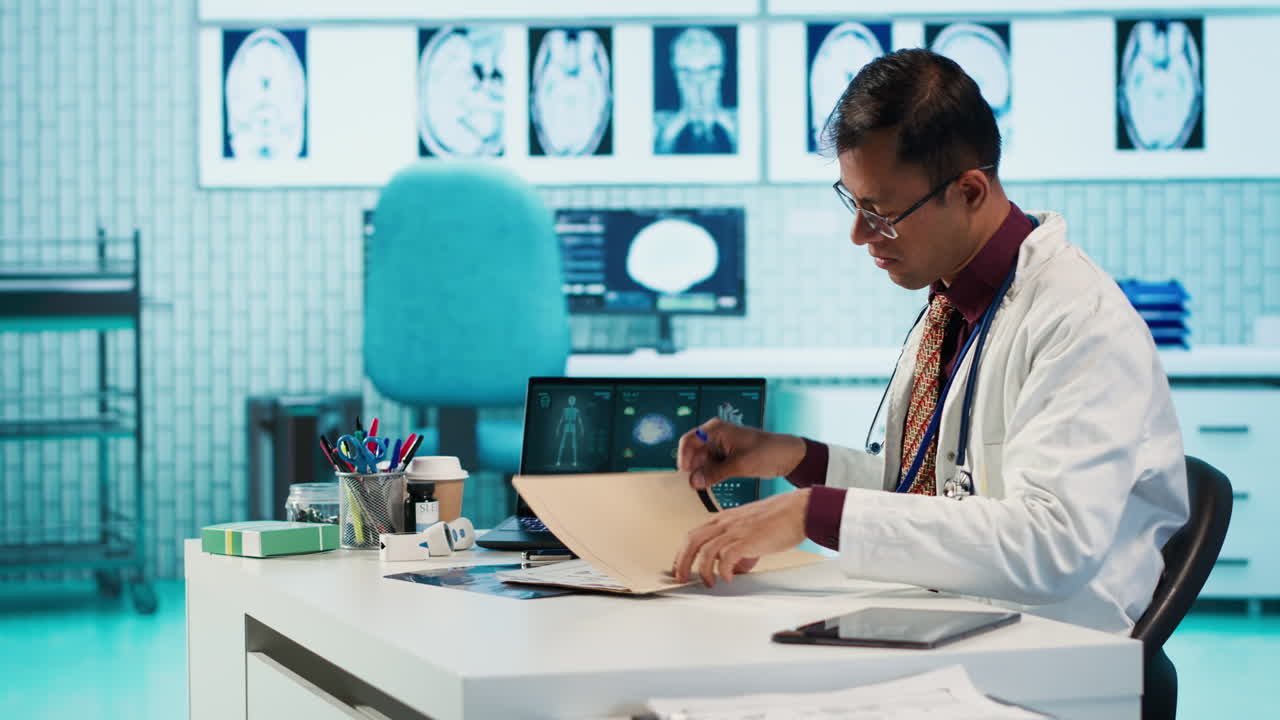 Doctors discussing medical cases in a hospital office