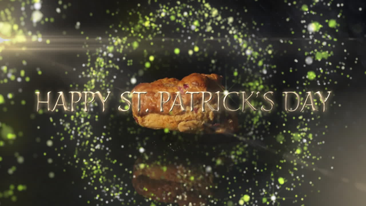 Animation of sparkling green lights around pastry for St