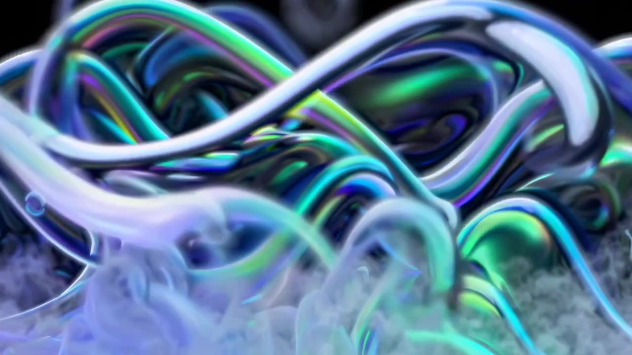 Abstract Motion Graphics with Iridescent Liquid Tubes and Fog