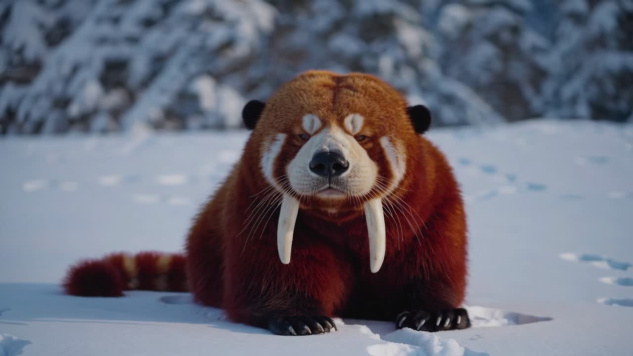 Panda rosso nella neve
